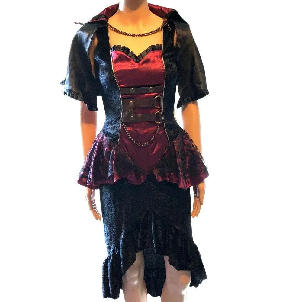 Y2K Incharacter Hi-Low Black Purple Velvet Dress Halloween costume S Witch Goth
